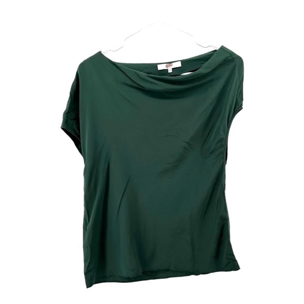 Tibi Dark Green Draped Neck Cap-Sleeve Blouse - Picture 1 of 12